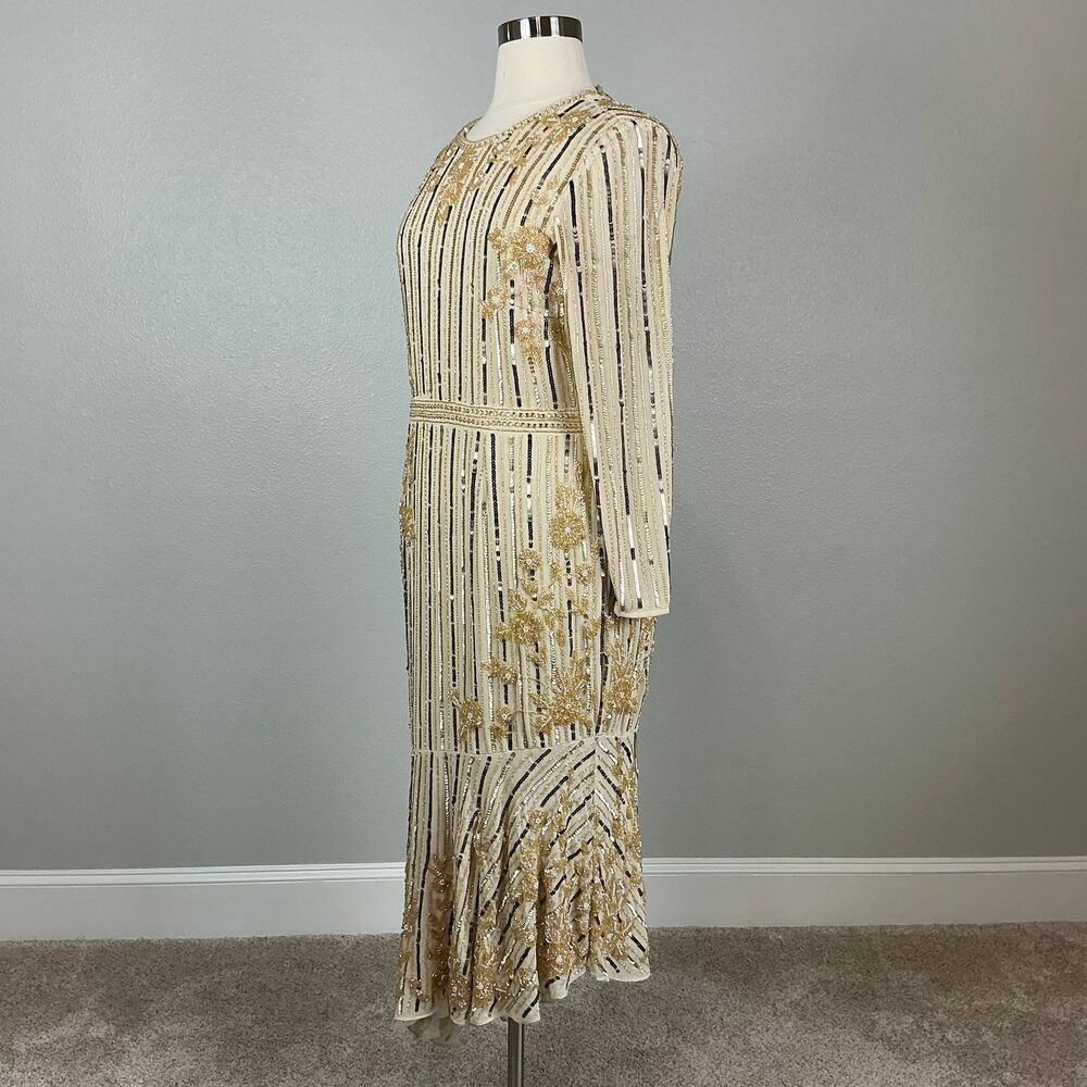 Mac Duggal 93627 Gold Evening Gown Sequined Long Sleeve High Low Dress Size 16 - Picture 5 of 12
